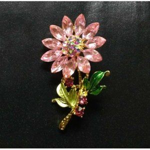 Beautiful Pink Sparkling Flower Pin Brooch